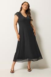 YOURS Plus Size Black Mesh Cap Sleeve Maxi Dress | Yours Clothing 3