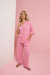 YOURS Plus Size Pink Stripe Crinkle Wide Leg Trousers | Yours Clothing 3