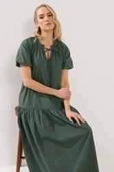 LTS Tall Women's Forest Green Puff Sleeve Cotton Maxi Dress | Long Tall Sally  2