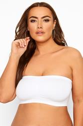 YOURS Plus Size White Seamless Padded Non-Wired Bandeau Bra | Yours Clothing 1