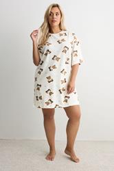 YOURS Plus Size Ivory White Teddy Print Sleep Tee Nightdress | Yours Clothing 1