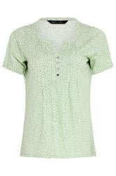 M&Co Sage Green Ditsy Floral Cotton Henley Top
