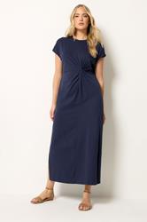 LTS Tall Women's Navy Blue Twist Cotton Midi Dress | Long Tall Sally 3