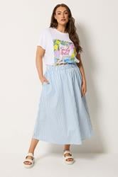 YOURS Plus Size Blue Stripe Poplin Skirt | Yours Clothing 1
