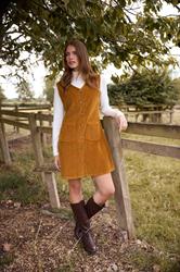 M&Co Orange Cord Button Through Pinafore Dress | M&Co  3
