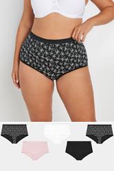 YOURSET 5 PACK Curve Black & Pink Bow Print Full Briefs | Yours Curve  1