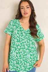 EVANS Plus Size Green Floral Pleat Front Top | Evans  3