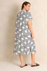 EVANS Plus Size White & Black Linear Shirt Dress | Evans 4