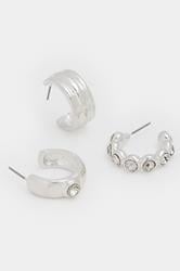 YOURSET 3 PACK Silver Tone Diamante Hoop Earrings | Yours Clothing 2