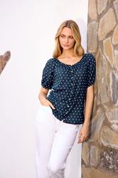 M&Co Navy Blue Dobby Button Up Cotton Blouse | M&Co 3