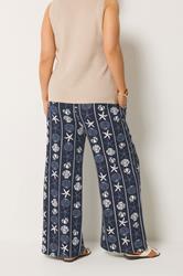 YOURS Plus Size Seashell Print Crinkle Wide Leg Trousers | Yours Clothing 2