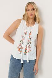 LTS Tall Women's White Floral Embroidered Vest Top | Long Tall Sally 1