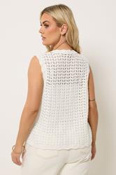 YOURS Plus Size Ivory White Scallop Edge Knitted Waistcoat | Yours Clothing 2