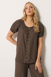 LTS Tall Women's Chocolate Brown Linen Button Blouse | Long Tall Sally 3