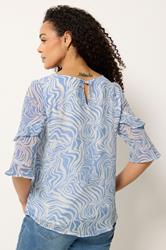 M&Co Blue & White Swirl Print Frill Sleeve Blouse | M&Co 2