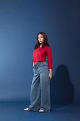 PixieGirl Petite Women's Blue Mid Wash Belt Tie Cotton Wide Leg Jeans | PixieGirl  3