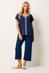 M&Co Navy Blue Contrast Trim Cotton Short Sleeve T-Shirt | M&Co 1