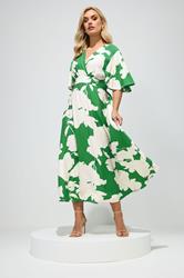 YOURS LONDON Plus Size Green Floral Linen Look Wrap Dress | Yours Clothing 1