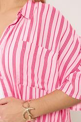 YOURS Plus Size Pink Stripe Crinkle Shirt | Yours Clothing 5
