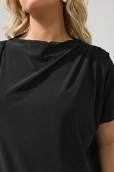 YOURS LONDON Plus Size Black Pleated Shoulder Top | Yours Clothing 4
