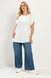 YOURS Plus Size White Stud Grown-On Sleeve T-Shirt | Yours Clothing 1