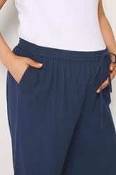 BUMP IT UP MATERNITY Plus Size Navy Blue Wide Leg Linen Trousers | Yours Clothing 4