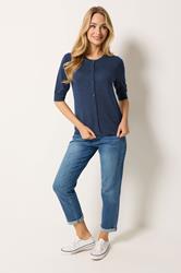 M&Co Navy Blue Button Through Short Sleeve Cardigan | M&Co 1