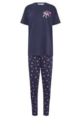 LTS Tall Women's Navy Blue Bow Print Cotton Cuffed Pyjama Set | Long Tall Sally 5