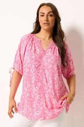 YOURS Plus Size Pink Floral Contrast Trim Blouse | Yours Clothing 3
