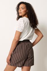 M&Co Chocolate Brown Striped Linen Shorts | M&Co 2