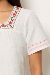 M&Co Petite White Floral Embroidered Cotton Square Neck Blouse | M&Co 4