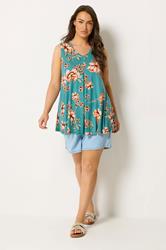 YOURS Plus Size Blue Floral Pleat Vest Top  |Yours Clothing 1
