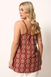 YOURS Plus Size Red Palm Tree Pleated Cami Top | \Yours Clothing 2