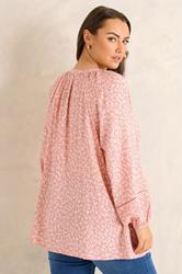 EVANS Plus Size Pink Ditsy Tie Neck Blouse | Evans 2