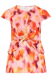 YOURS LONDON Oberteil in Orange mit abstraktem Muster und Twist-Detail mit Schnalle