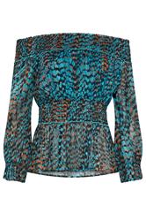 STAR Teal Blue Printed Bardot Top | StarByJM 5