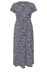 EVANS Plus Size Brown & Blue Spot Bar Detail Dress | Evans 5
