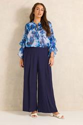 EVANS Plus Size Navy Blue Pleat Front Trousers | Evans 2