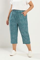 YOURS Plus Size Green Paisley Cropped Trousers | Yours Clothing 3