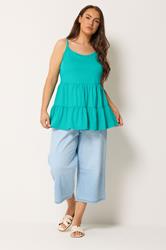 YOURS Plus Size Turquoise Blue Tiered Strappy Vest Top | Yours Clothing 1