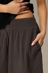 PixieGirl Petite Women's Chocolate Brown Cotton Cheesecloth Cropped Wide Leg Trousers | PixieGirl 2
