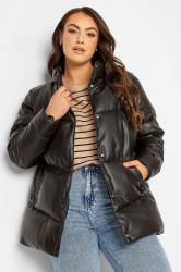 YOURS Plus Size Curve Black Faux Leather Puffer Jacket