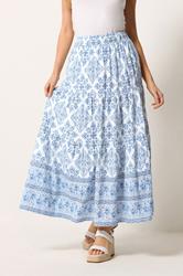 M&Co Blue Tile Print Tiered Maxi Skirt | M&Co 3