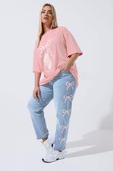 LIMITED COLLECTION Plus Size Blue Bow Barrel Leg Jeans | Yours Clothing 3