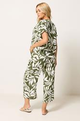 M&Co Khaki Green Leaf Print Blouse and Trousers Set | M&Co 2