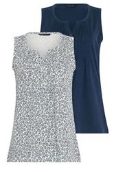 M&Co 2 PACK Navy Blue Floral Cotton Sleeveless Henley Tops | M&Co 7