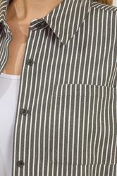 LTS Tall Women's Olive Green Stripe Button Cotton Shirt | Long Tall Sally 7