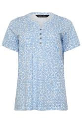 M&Co Blue Floral Short Sleeve Cotton Henley Top | M&Co 6