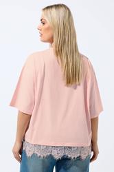 LIMITED COLLECTION Plus Size Pastel Pink Lace Trim T-Shirt | Yours Clothing 2
