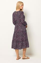 M&Co Berry Purple Ditsy Floral Print Ruffle Midi Dress | M&Co 2